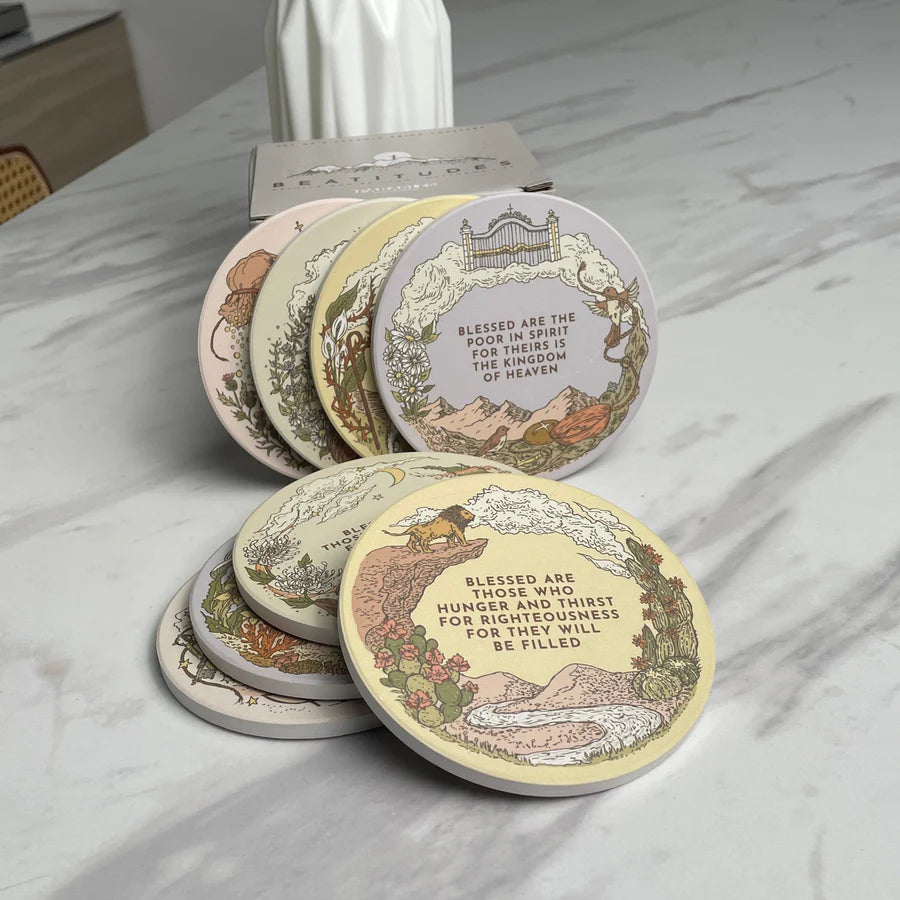 Beatitudes ceramic coasters inspired by the Sermon on the Mount