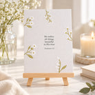 Beautiful In His Time Ecclesiastes 3:11 letterpress print displayed on a wooden easel.