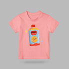 Beloved Juice Christian kids’ T-shirt in pink with a colourful juice pouch illustration