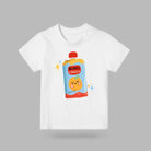 Beloved Juice Christian kids’ T-shirt in white with a colourful juice pouch illustration
