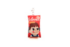 Beloved Milk Candy Girl plushie keychain with red candy packet design and Child of God detail