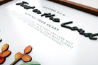 Close-up of a handcrafted wooden scripture poster featuring the Bible verse Proverbs 3:5-6, "Trust in the Lord with all your heart," with layered 3D text and vibrant accents.