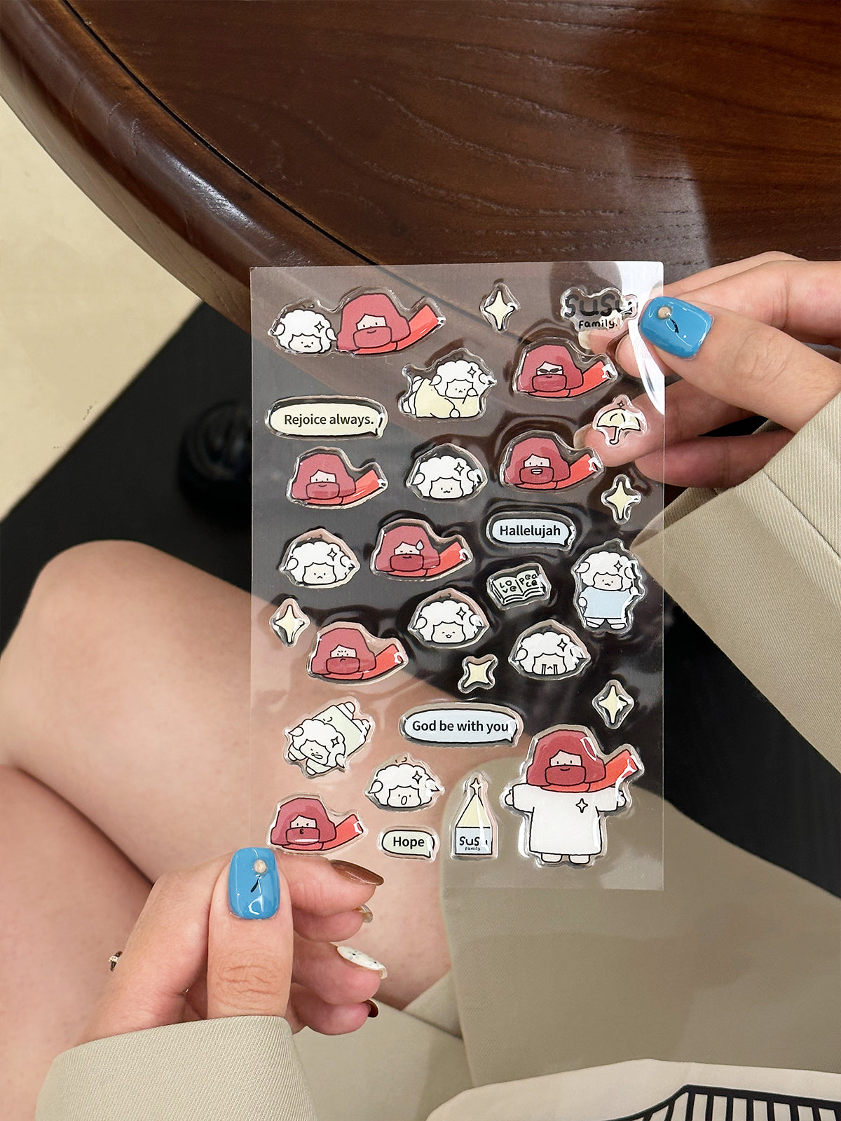 Two Christian sticker sheets showing cute Jesus and sheep illustrations with Bible verses for journaling and decoration