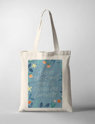 Christian tote bag featuring “Bless the Lord for He gives me Himself” with blue floral artwork