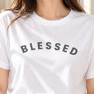 Blessed Christian T-shirt lifestyle close-up in natural daylight