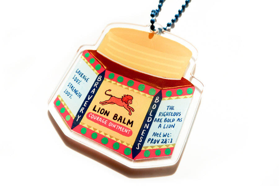 Bold Lion Balm acrylic keychain product view.