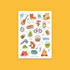 Camp Stickers Sticker Sheet with transparent background featuring faith-inspired adventure and outdoor designs like “Rooted in Christ,” “Find Rest in Him,” and “Strength and Courage” by The Commandment Co.