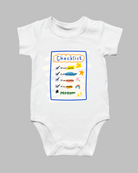 Checklist Christian baby romper with colourful daily routine and prayer design