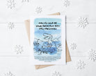 ChezHemdi A6 dino postcard with ‘May His Love Be Your Greatest Gift This Christmas’ verse – Christian Christmas card from The Commandment Co