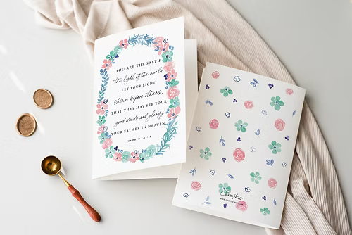 ChezHemdi floral greeting card with ‘Salt and Light’ verse – Christian encouragement stationery from The Commandment Co