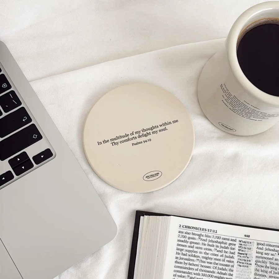 Psalm 94:19 ceramic coaster in elegant gift box, perfect Christian encouragement gift for friends and family