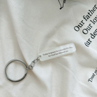 Acrylic Christian keychain with the message “Today is gonna be a wonderful day, for God has blessed me” on white background