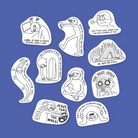 Collection of humorous Christian stickers with messages like "Walk by faith, not by sight" and "Jesus take the wheel," from The Commandment Co, Singapore