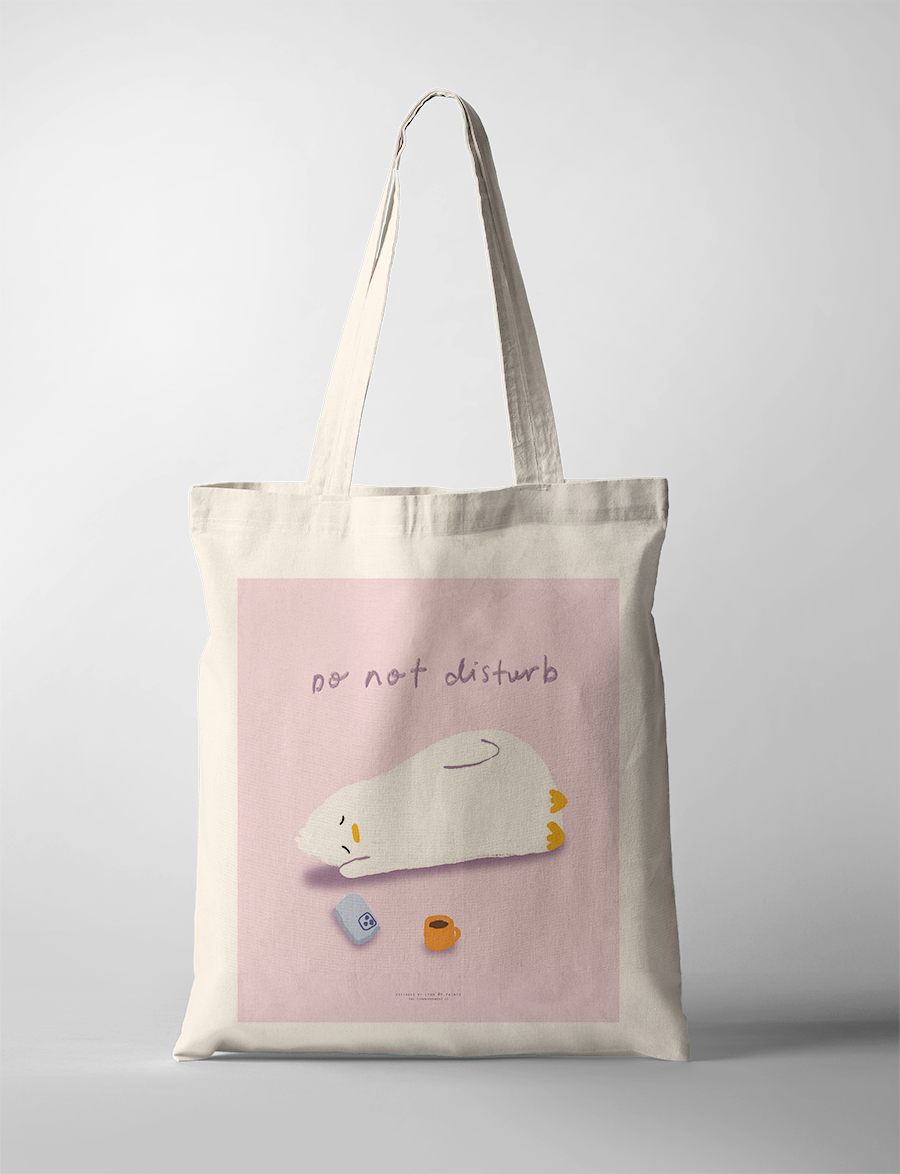Christian tote bag featuring a peaceful “Do Not Disturb” illustration by One Silly Goose, symbolising rest, stillness, and finding quiet moments with God.