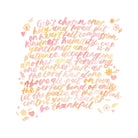 Christian greeting card featuring Colossians 3:12–15 in soft pastel hand-lettered design, square 15x15cm card with blank inside and sheer white envelope.