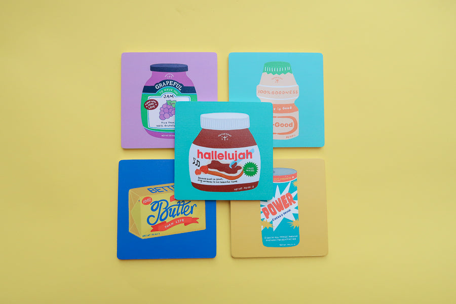 Colourful LOVE SUPERMARKET Christian coaster collection