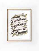 Come to Me and I Will Give You Rest Christian poster by Kristen Kiong featuring Matthew 11:28 with warm botanical foliage