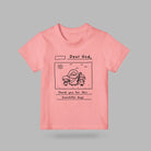 Pink Dear God kids T-shirt with hand-drawn Jesus and children notebook design