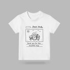 White Dear God kids T-shirt with notebook-style Jesus illustration and thank-you prayer design