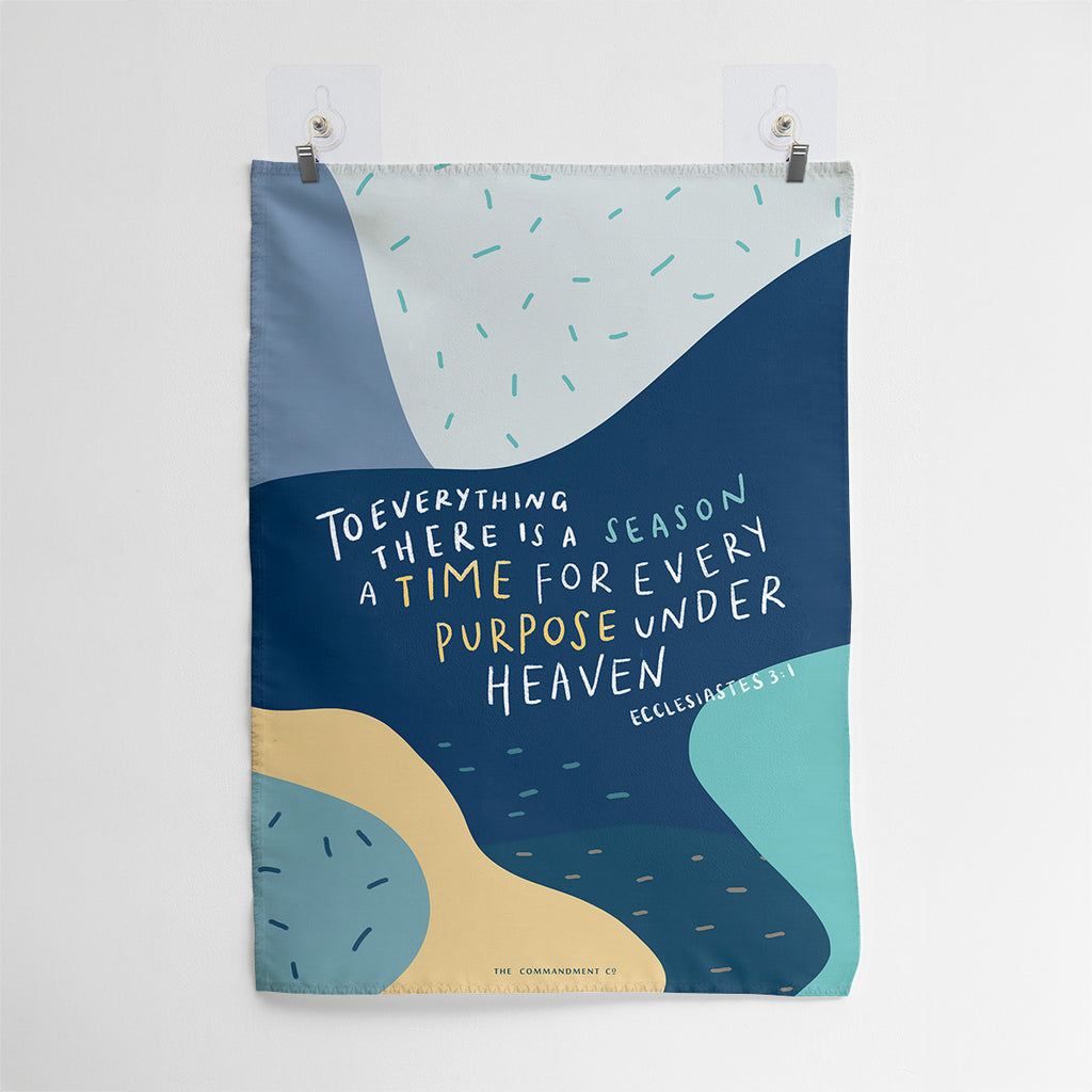 Christian wall art featuring the Bible verse from Ecclesiastes 3:1, 'To everything there is a season, a time for every purpose under heaven,' with an abstract design in calming colors.