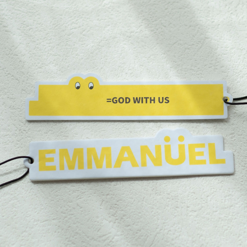 Inspirational air fresheners featuring 'Emmanuel' and 'God With Us' designs