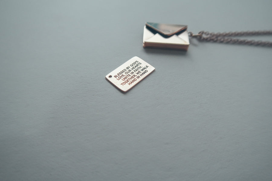 J&Co Foundry Envelope Locket necklace product detail.