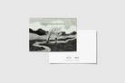 Everything Beautiful In His Time postcard with black and white landscape illustration, designed by Thir.st in collaboration with The Commandment Co.