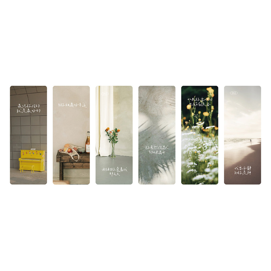 A collection of six Christian-themed bookmarks featuring minimalist designs with flowers, beach scenes, and Bible quotes, perfect for faith-inspired gifts and stationery.