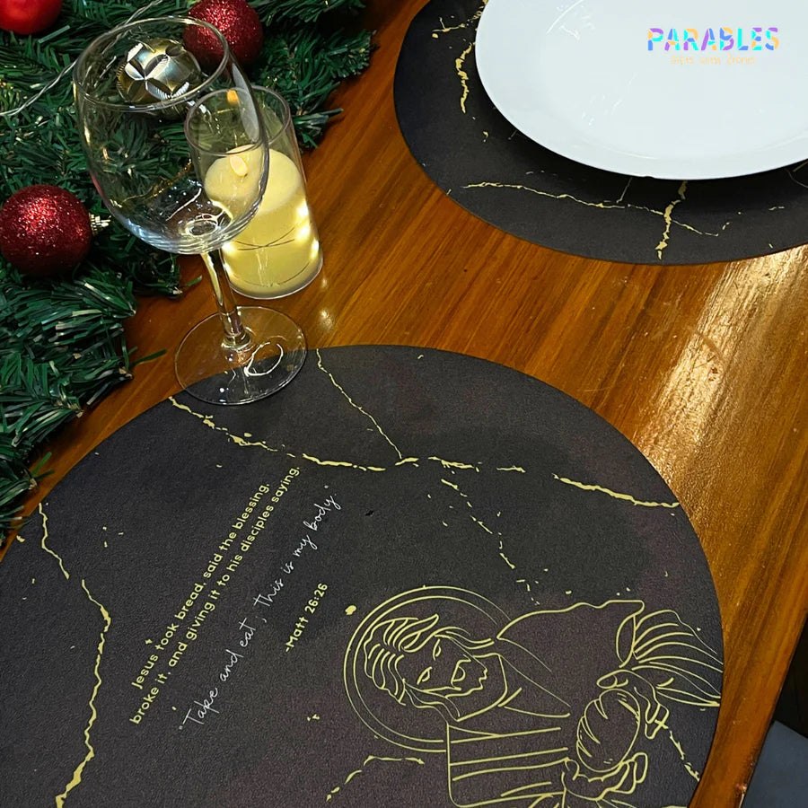 Elegant Bible verse table mats for Christian homes and communion gatherings