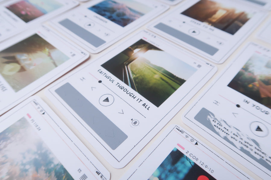 Front view of Music Album v1 scratch card with faith-inspired design