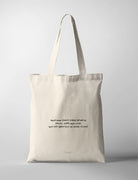 Faith Hope Love Bible verse tote bag featuring 1 Corinthians 13:13 in a simple handwritten style on a natural canvas tote.