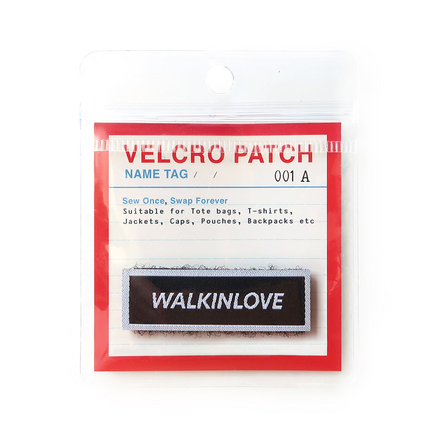 Walk in Love Velcro patch in packaging, suitable for tote bags, jackets, T-shirts, and other accessories