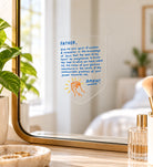 Father Give Me Your Spirit of Wisdom transparent Christian mirror decal applied to a bedroom mirror.