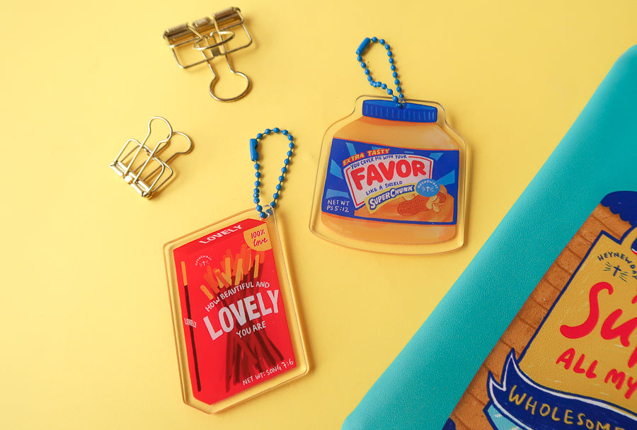 Love Supermarket Christian acrylic keychain collection.