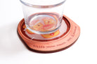 Christian siu mai coaster with “Filled with Power, Love & Discipline” text holding a glass cup on top.
