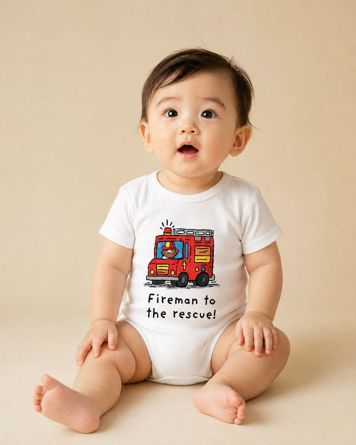 Baby wearing Firemen to the Rescue baby romper