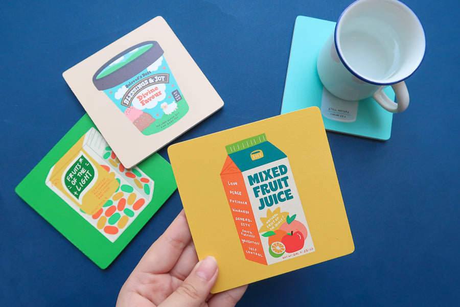 Colourful Christian verse coaster collection from Love Supermarket.