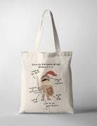 Christian kids tote bag featuring a boy in the full armour of God with labelled pieces from Ephesians 6:11–17, including the sword of the Spirit, helmet of salvation, shield of faith, belt of truth, breastplate of righteousness, and shoes of the gospel of peace.