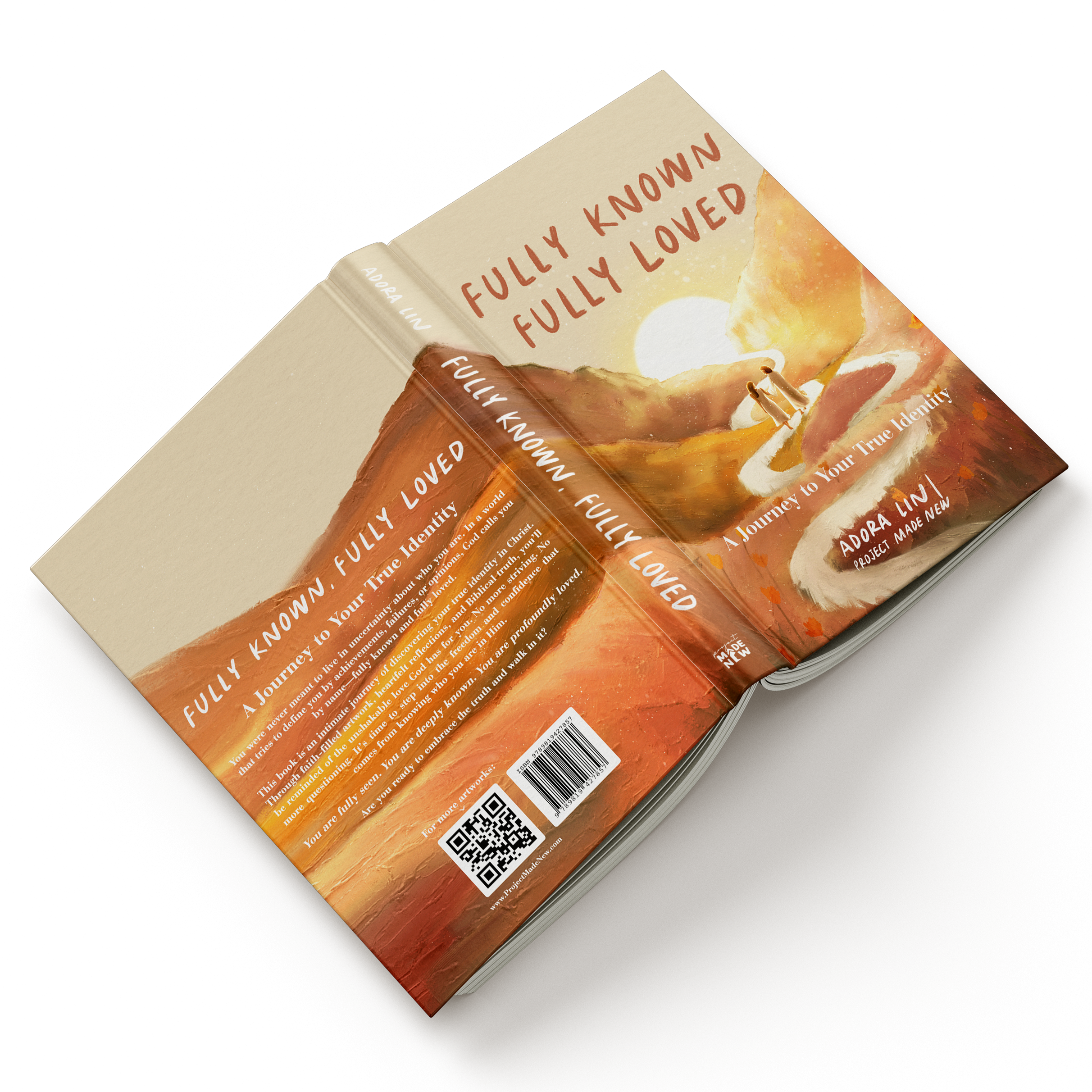  Fully Known, Fully Loved book by Project Made New, featuring an uplifting cover illustration of two figures walking toward the sunrise, symbolizing a journey to true identity and God's unconditional love.