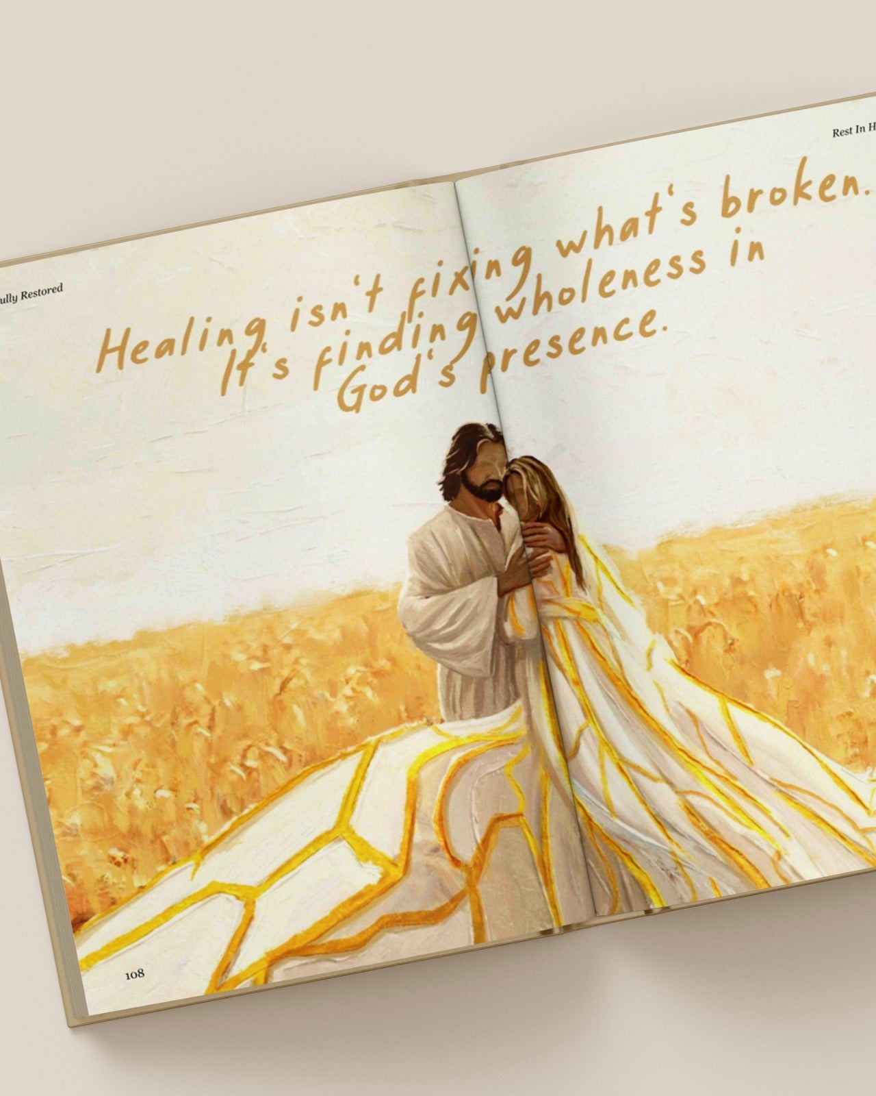 Illustrated quote from Fully Restored saying healing is finding wholeness in God’s presence