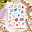 Garden Everyday Stickers sticker sheet with colourful Christian garden illustrations in a bright journalling desk scene.