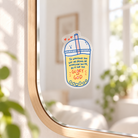 Glory of God bubble tea mirror decal sticker applied to a round mirror in a bright room