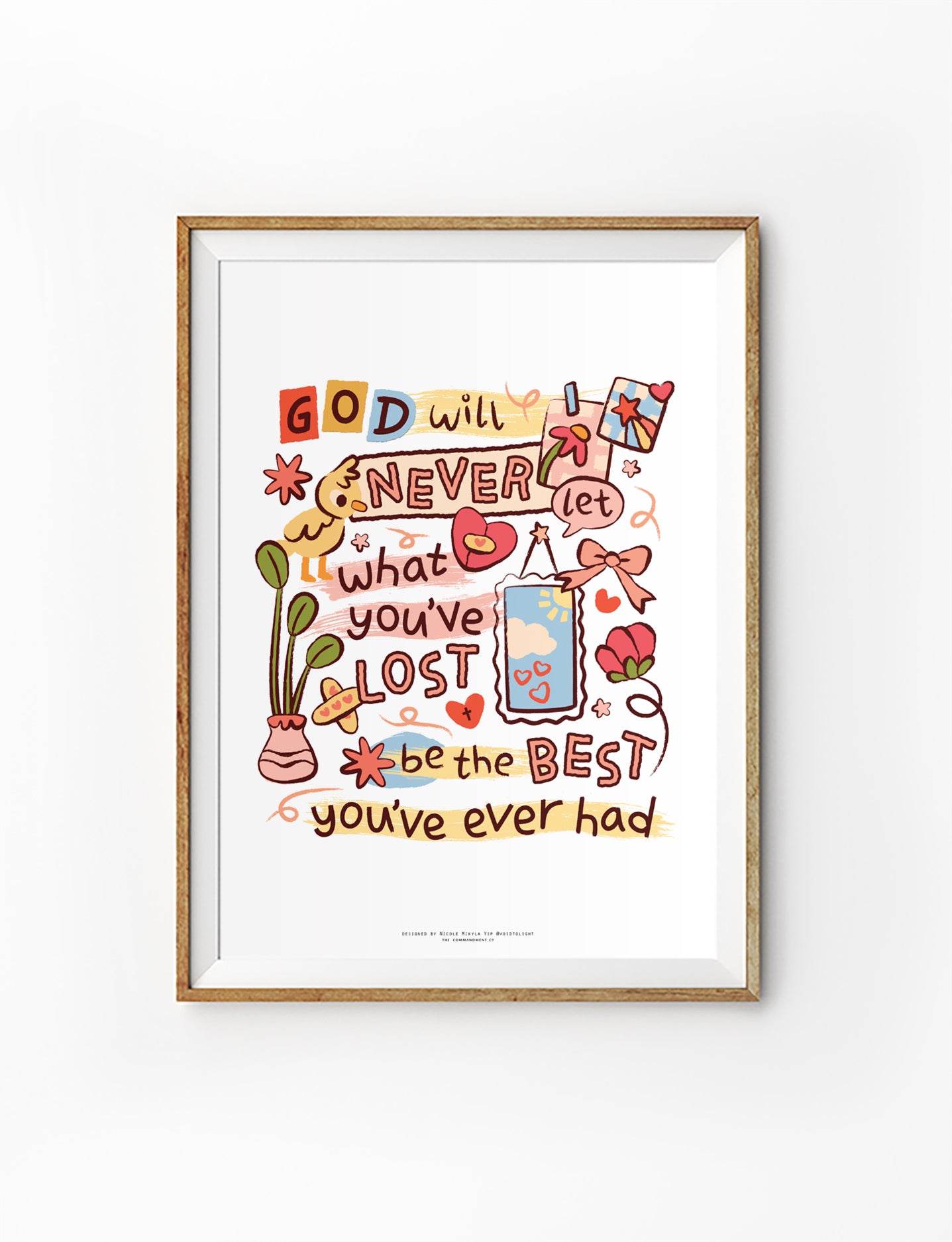 Christian poster featuring “God will never let what you’ve lost be the best you’ve ever had” with colourful illustrated details