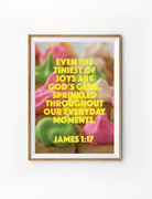 Christian poster with colourful iced gem biscuits and James 1:17, God’s Gems, by The Commandment Co