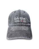 God’s Silliest Little Clown embroidered washed-grey cotton cap by Quite at Home.