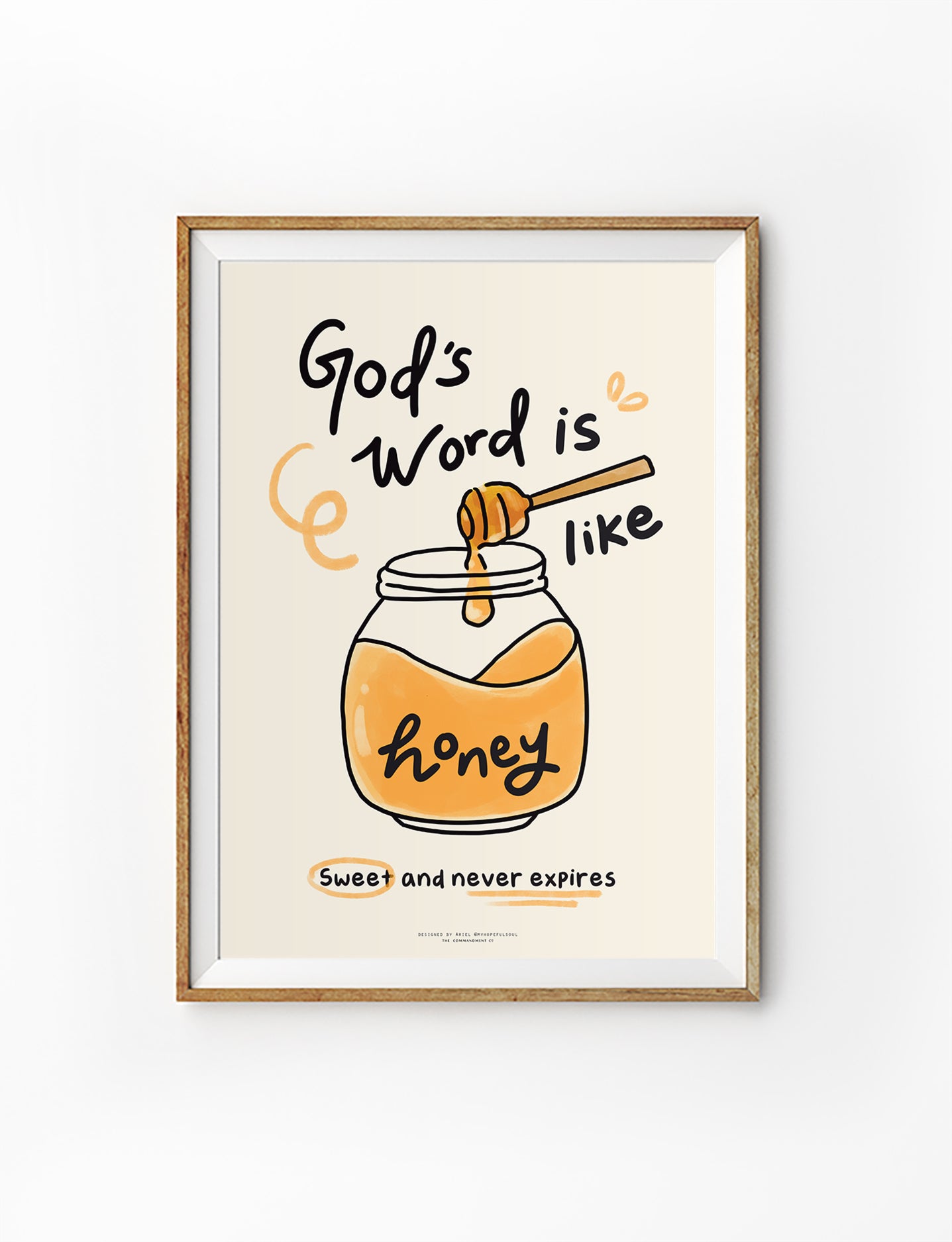 God’s Word is like honey Christian art print poster featuring honey jar illustration, collaboration with My Hopeful Soul
