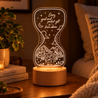 Good and Perfect Gift Christian night light glowing on a cosy bedside table