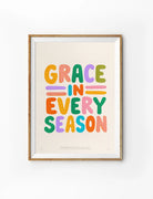 Grace in Every Season Christian poster with colourful lettering on a warm neutral background