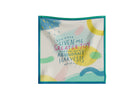 Greater Joy Psalm 4:7 scarf featuring an abstract pastel print with teal border; square scarf design from The Commandment Co