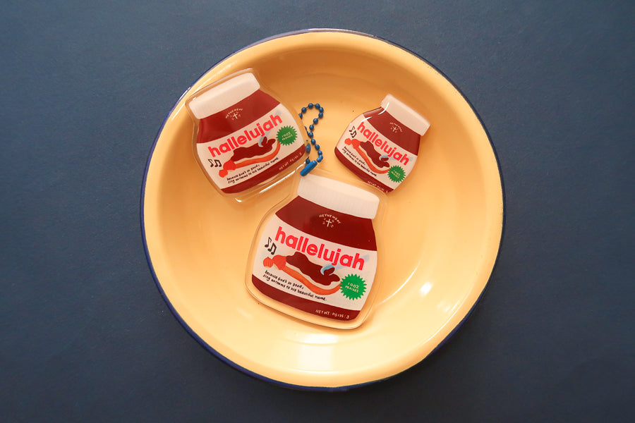 Hallelujah Chocolate Spread Christian acrylic keychain from the LOVE SUPERMARKET series.